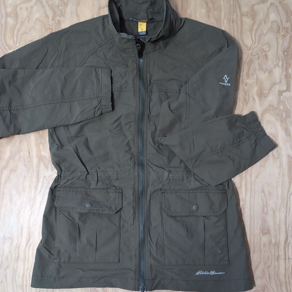 Eddie Bauer Travex Nylon Blend Jacket Womens S Khaki Full Zip Pocket Cargo Green
